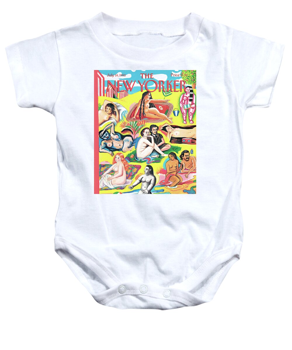Sur La Plage Baby Onesie featuring the painting New Yorker July 19th, 1993 by Bob Knox