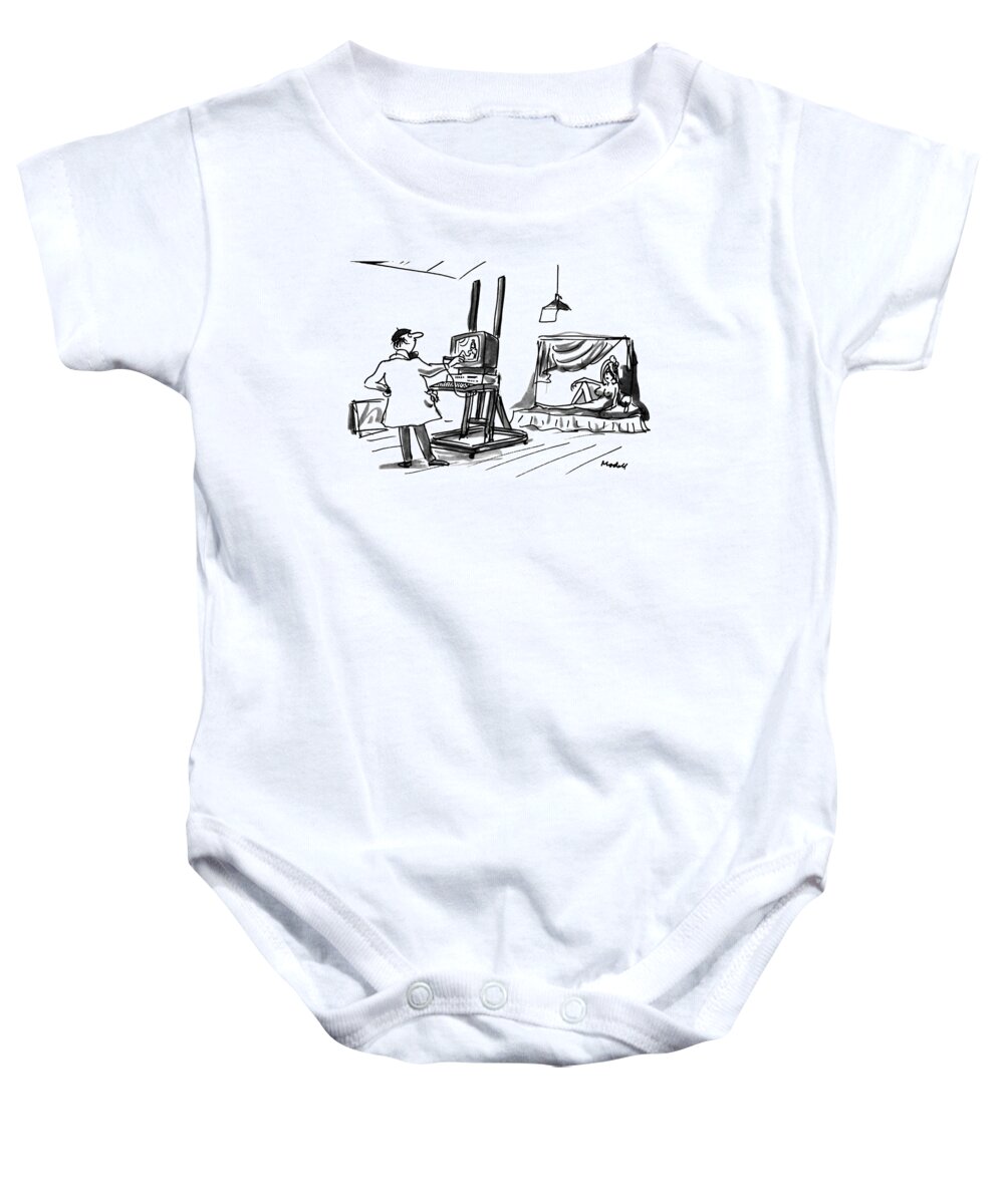 Art Baby Onesie featuring the drawing New Yorker July 30th, 1990 by Frank Modell