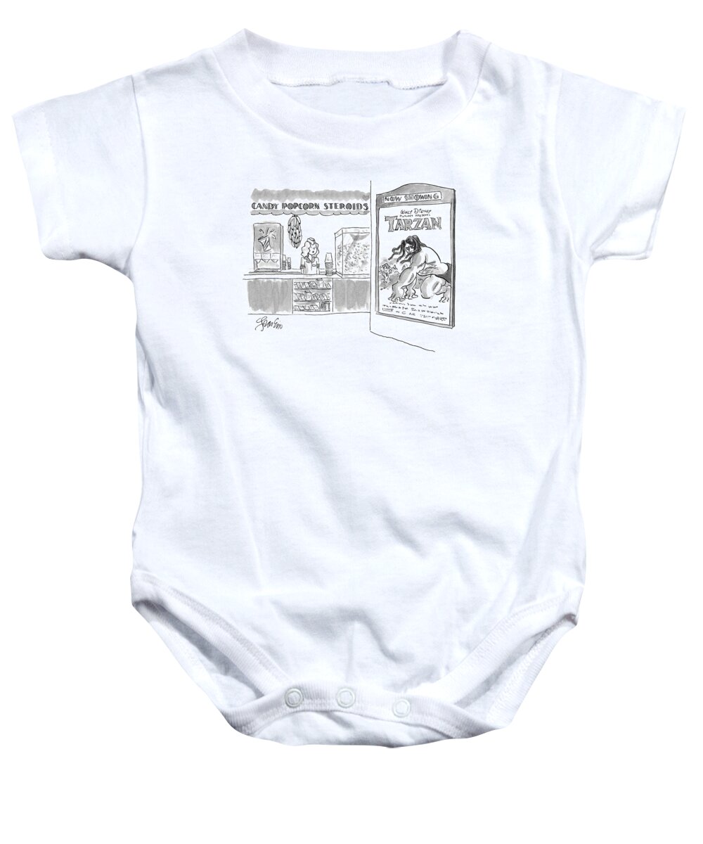Popcorn Baby Onesie featuring the drawing New Yorker July 5th, 1999 by Edward Frascino