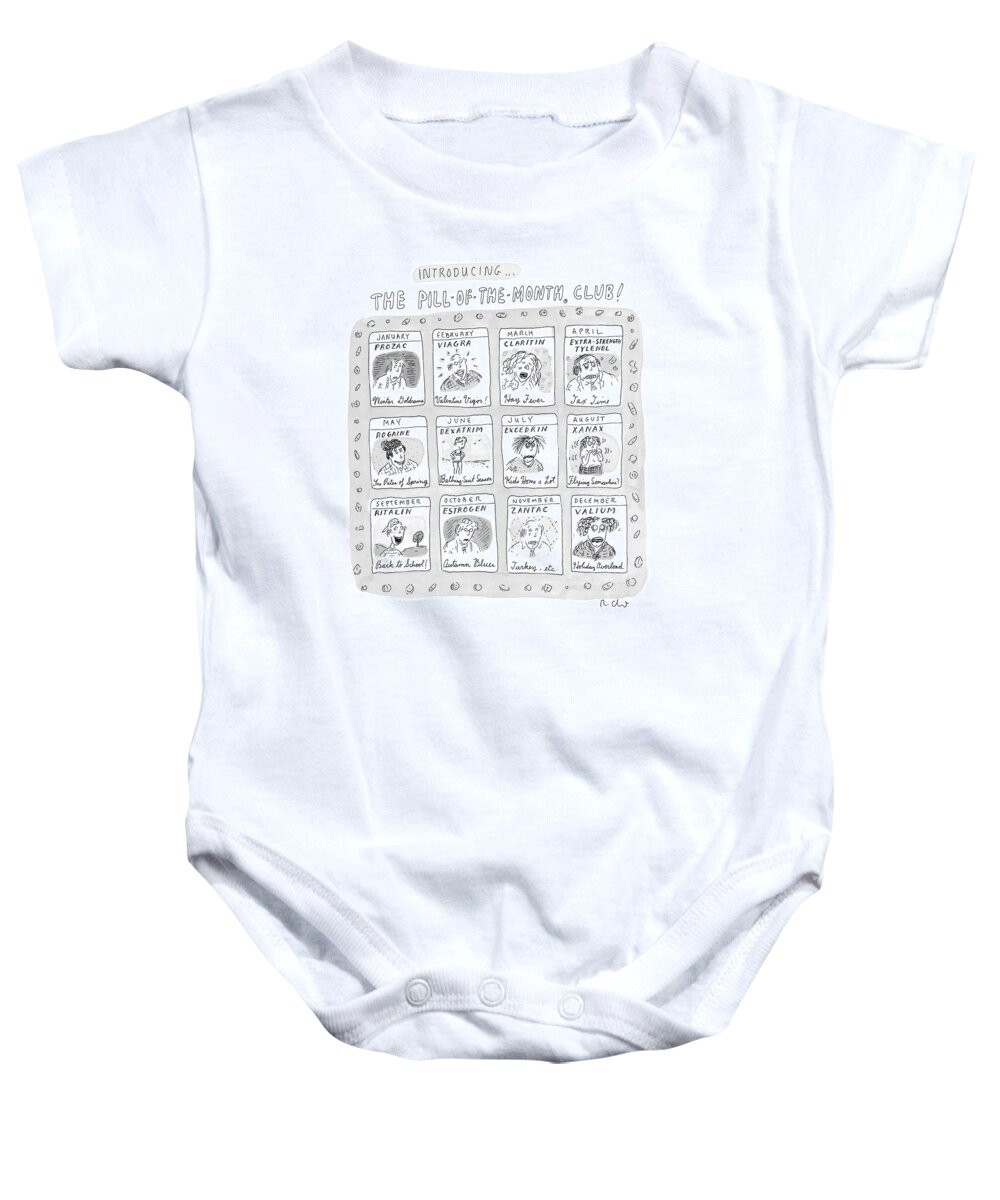 Drug Baby Onesie featuring the drawing New Yorker June 8th, 1998 by Roz Chast