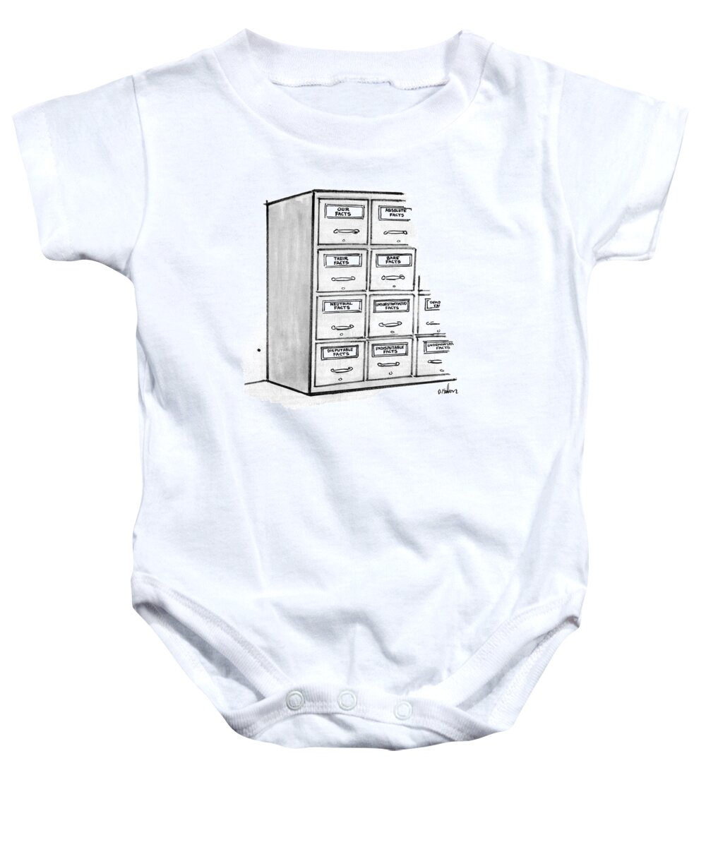Filing Cabinets Labeled Baby Onesie featuring the drawing New Yorker March 7th, 1977 by Dana Fradon