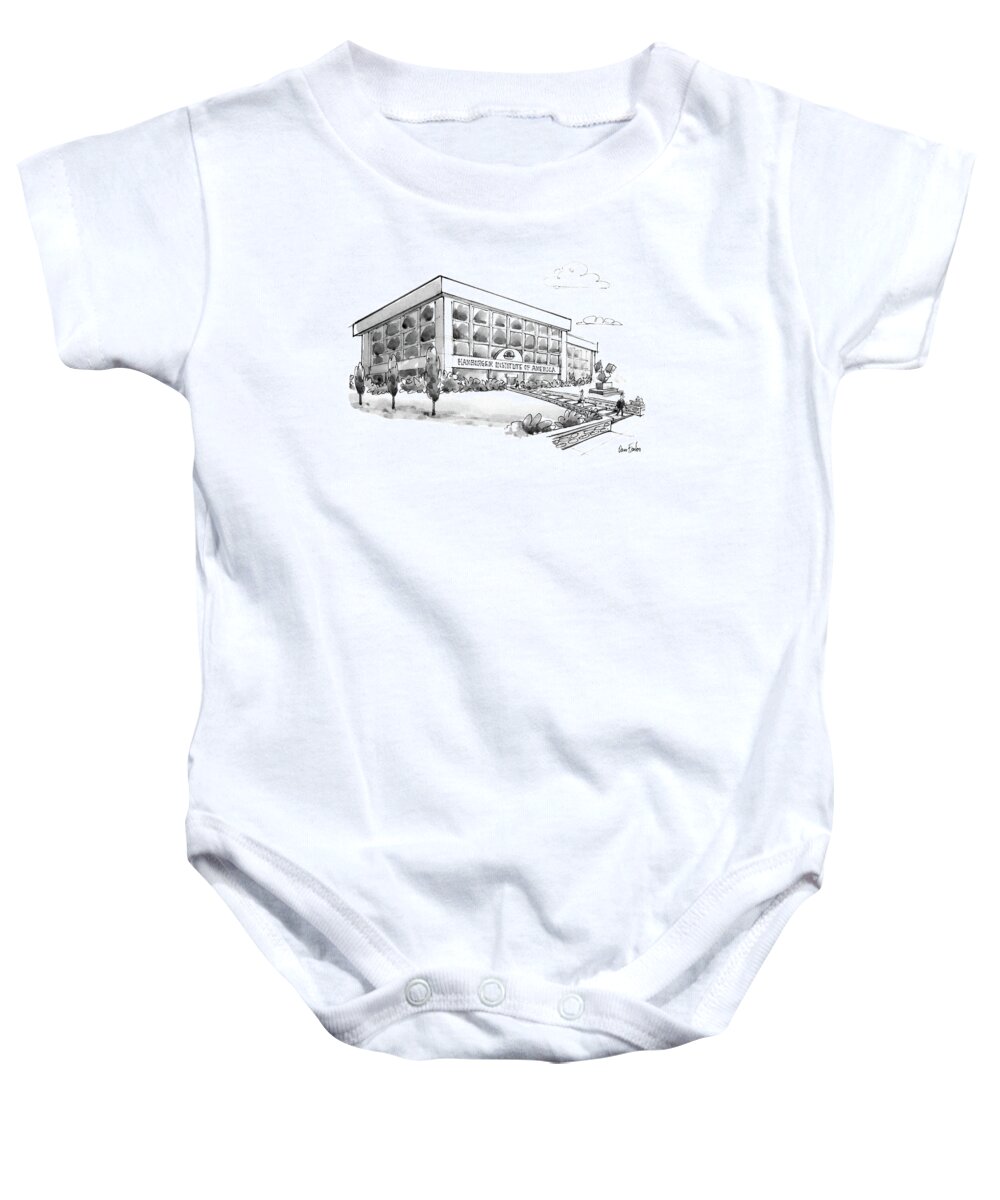 No Caption
Picture Of A Modern Building With A Modern Sculpture In Front Of It. The Name Of The Building Baby Onesie featuring the drawing New Yorker May 12th, 1986 by Dana Fradon
