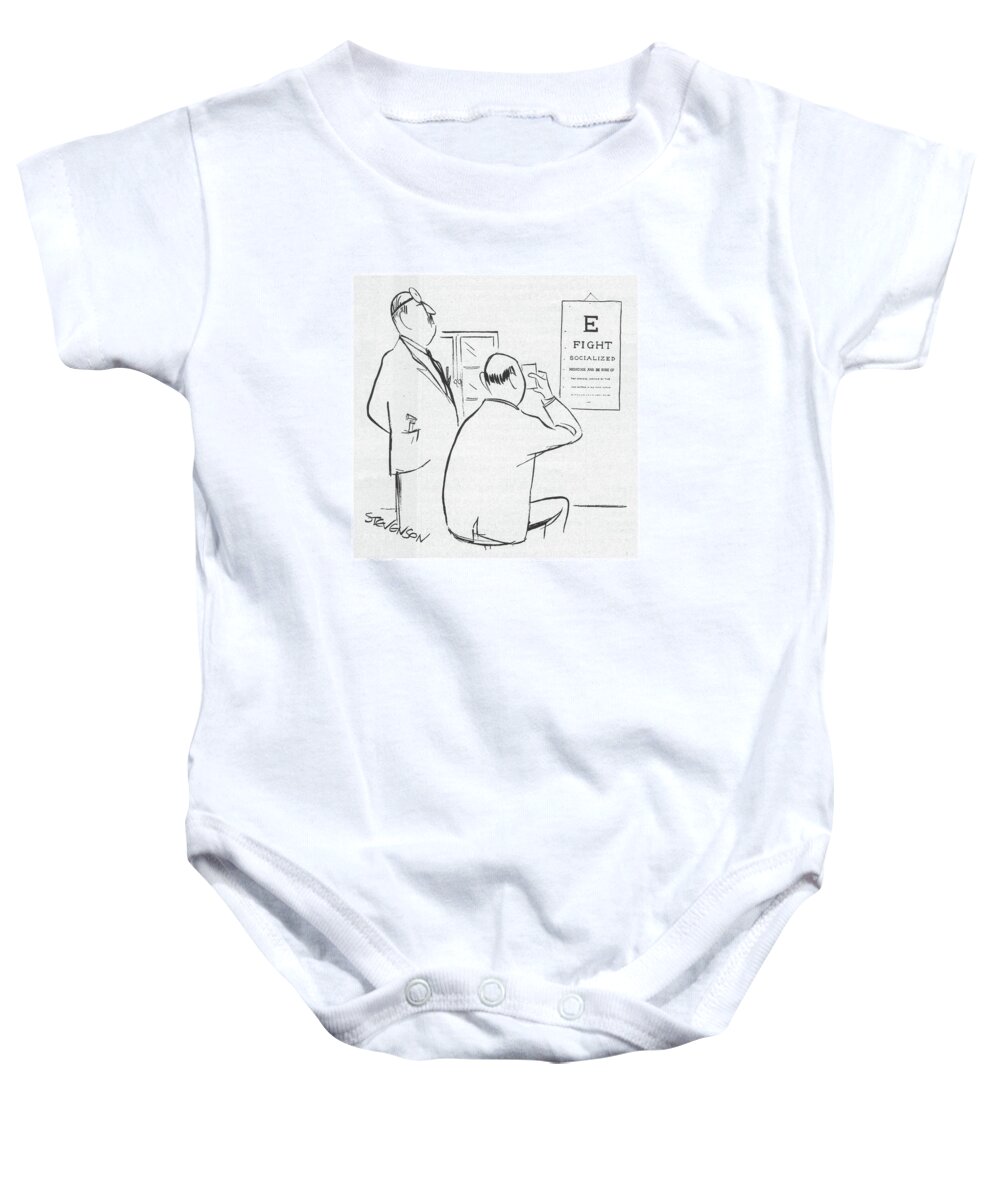 94170 Jst James Stevenson (man Having At Eyes Tested At Optometrist Baby Onesie featuring the drawing New Yorker November 22nd, 1958 by James Stevenson