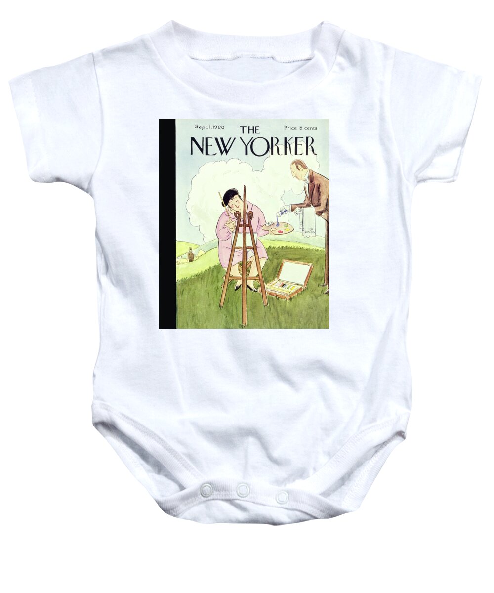 Landscape Baby Onesie featuring the painting New Yorker September 1 1928 by Helene E Hokinson