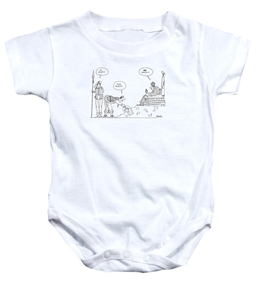 No Caption
A Courtier Is Bowing Before A Throne Baby Onesie featuring the drawing New Yorker September 19th, 1988 by Jack Ziegler