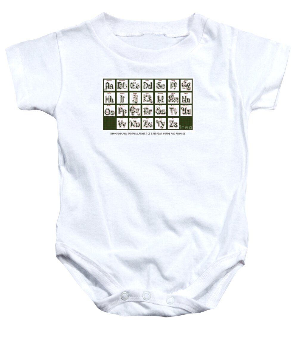 Newfoundland Tartan Alphabet Of Everyday Words And Phrases Baby Onesie featuring the digital art Newfoundland Tartan Alphabet of Everyday Words and Phrases by Barbara A Griffin