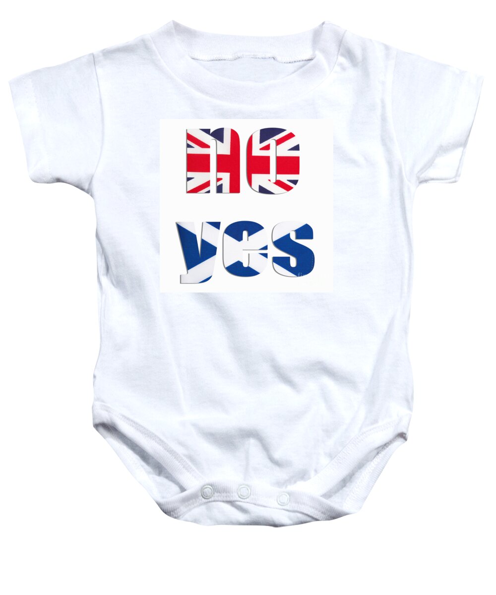 Union Jack Baby Onesie featuring the photograph No Yes by Diane Macdonald