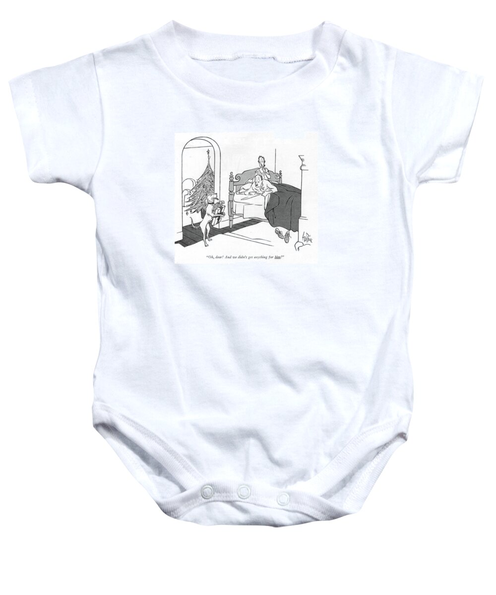 111628 Gpr George Price Baby Onesie featuring the drawing And We Didn't Get Anything For Him by George Price