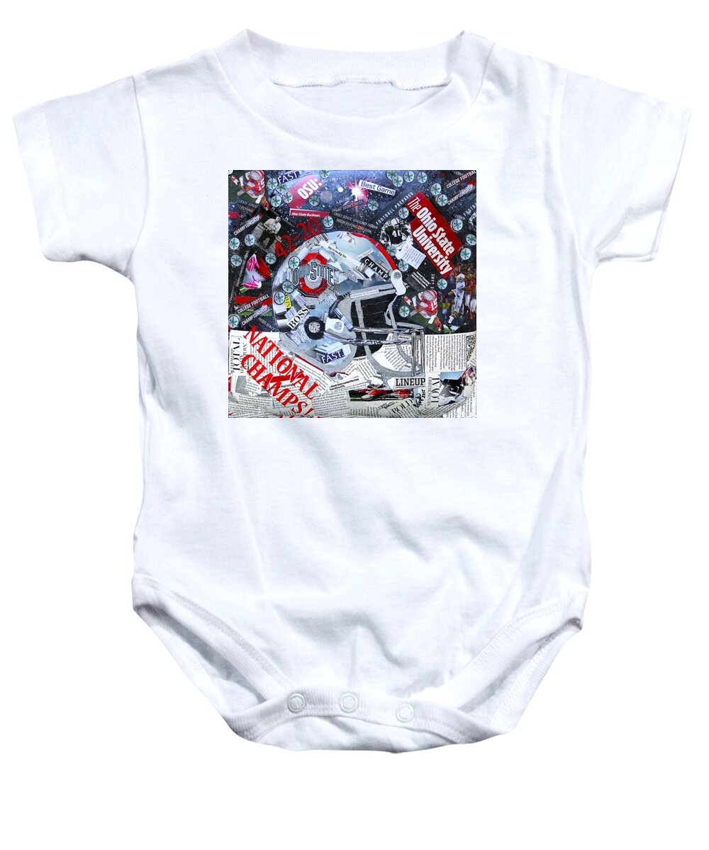  Ohio State Baby Onesie featuring the painting Ohio State University National Football Champs by Colleen Taylor