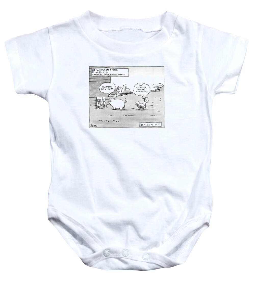 Reality Baby Onesie featuring the drawing Old Macdonald Had A Farm by Jack Ziegler