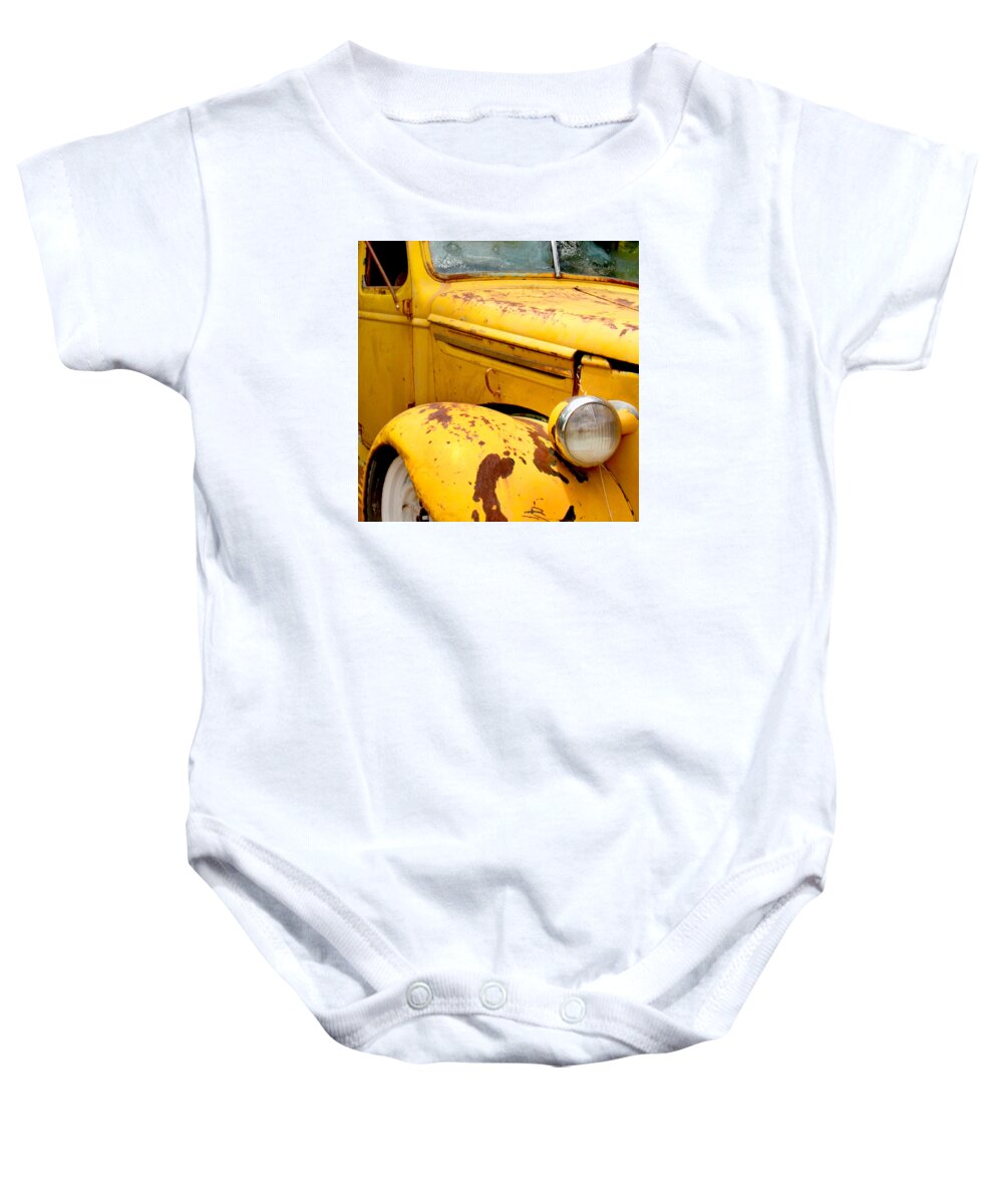 Truck Baby Onesie featuring the photograph Old Yellow Truck by Art Block Collections