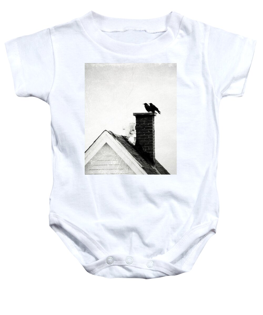 Crows Baby Onesie featuring the photograph On The Chimney by Zinvolle Art