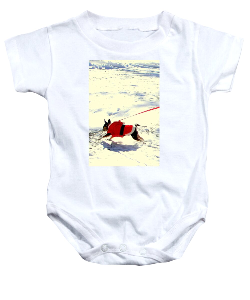 Dog Baby Onesie featuring the photograph One Dog a Leaping by Pamela Hyde Wilson