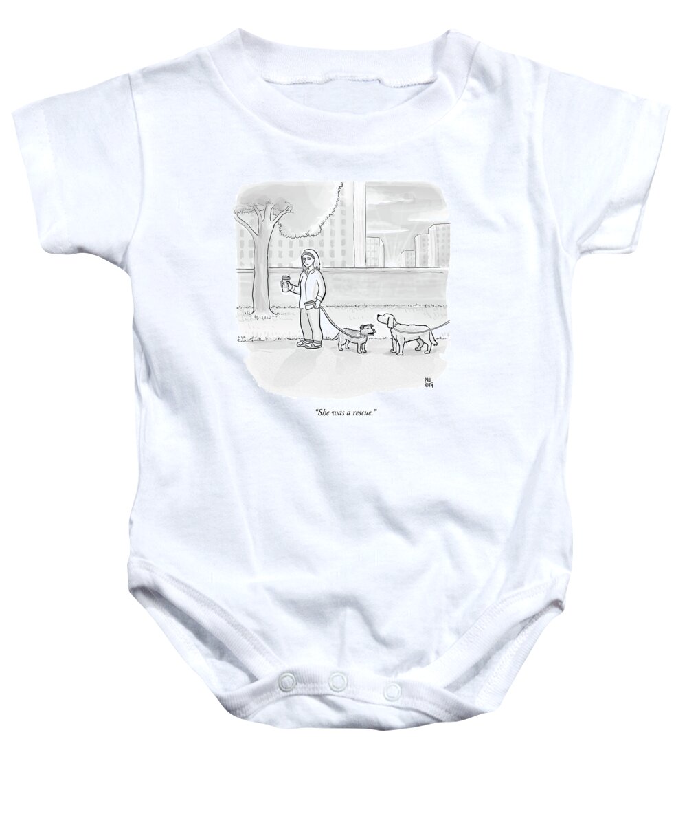 Dogs Baby Onesie featuring the drawing One Dog Talks To Another by Paul Noth