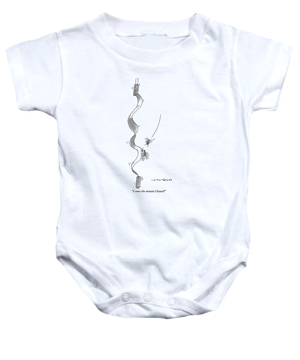 Flies Baby Onesie featuring the drawing One Fly Rushes To The Aid Of Another by Michael Crawford