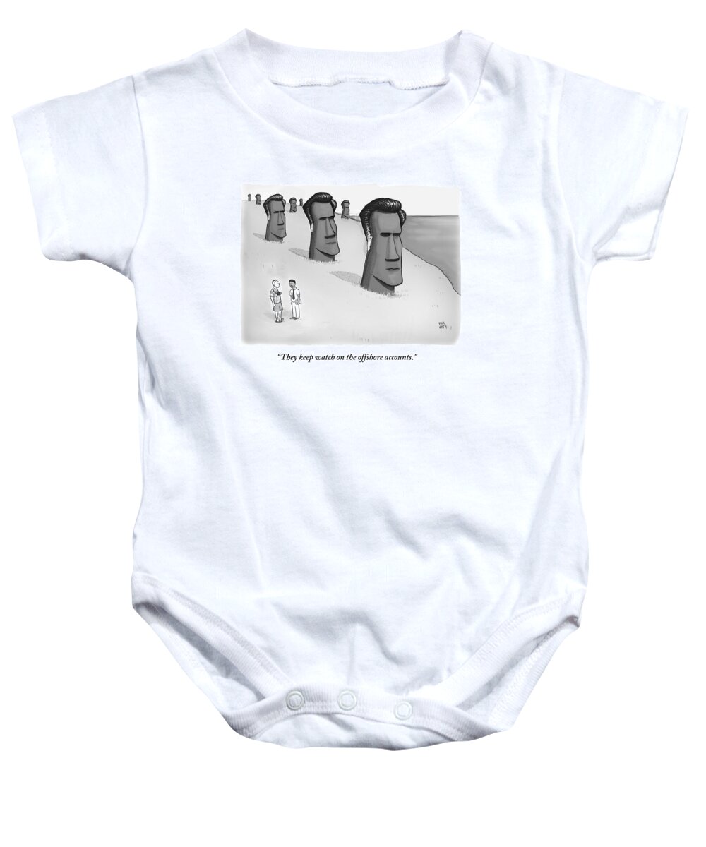 Cctk Romney Baby Onesie featuring the drawing One Man Speaks To Another As They Stand In Front by Paul Noth