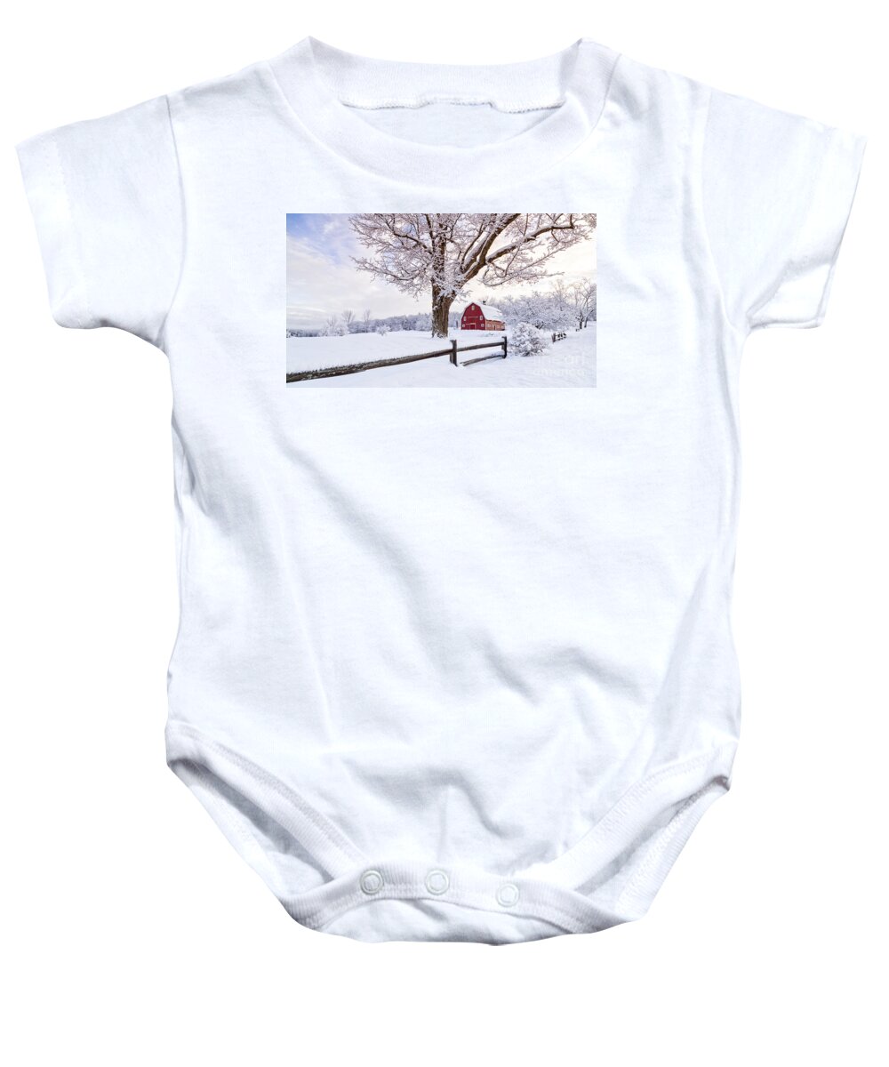 Etna Baby Onesie featuring the photograph One Winter Morning on the Farm by Edward Fielding