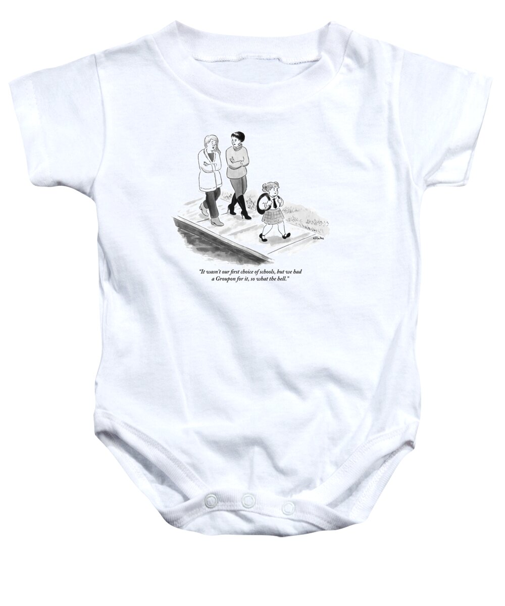 Coupon Baby Onesie featuring the drawing One Woman To Another As They Walk Down The Street by Emily Flake