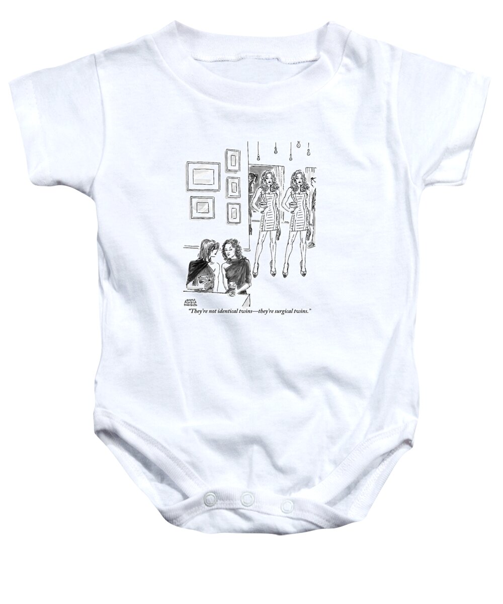 Twins Baby Onesie featuring the drawing One Woman To Another At A Cocktail Party by Marisa Acocella Marchetto