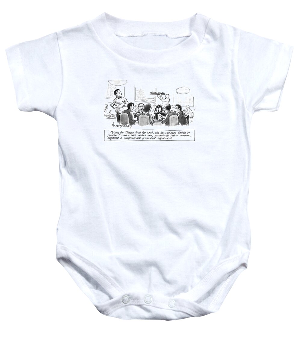 Dining Baby Onesie featuring the drawing Opting For Chinese Food For Lunch by Mort Gerberg
