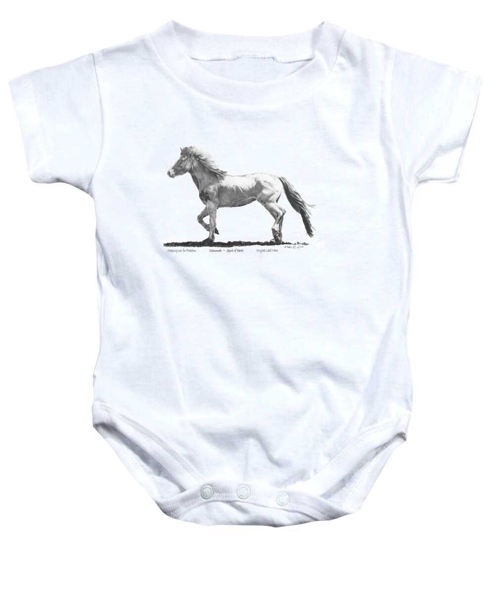Horse Baby Onesie featuring the drawing Oshunnah stepping out for Freedom by Marianne NANA Betts