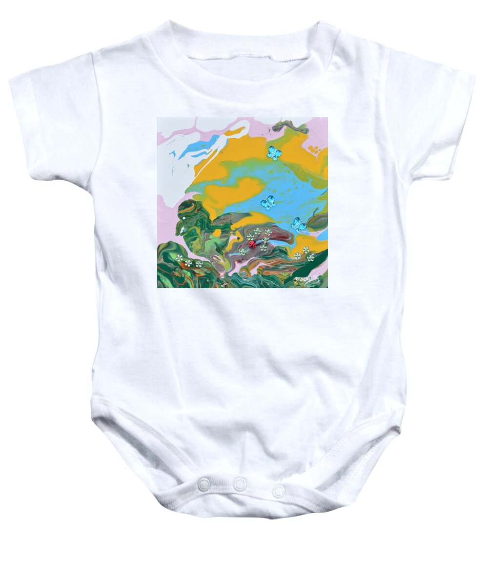 Modern Baby Onesie featuring the painting Out Grazing For Bugs by Donna Blackhall