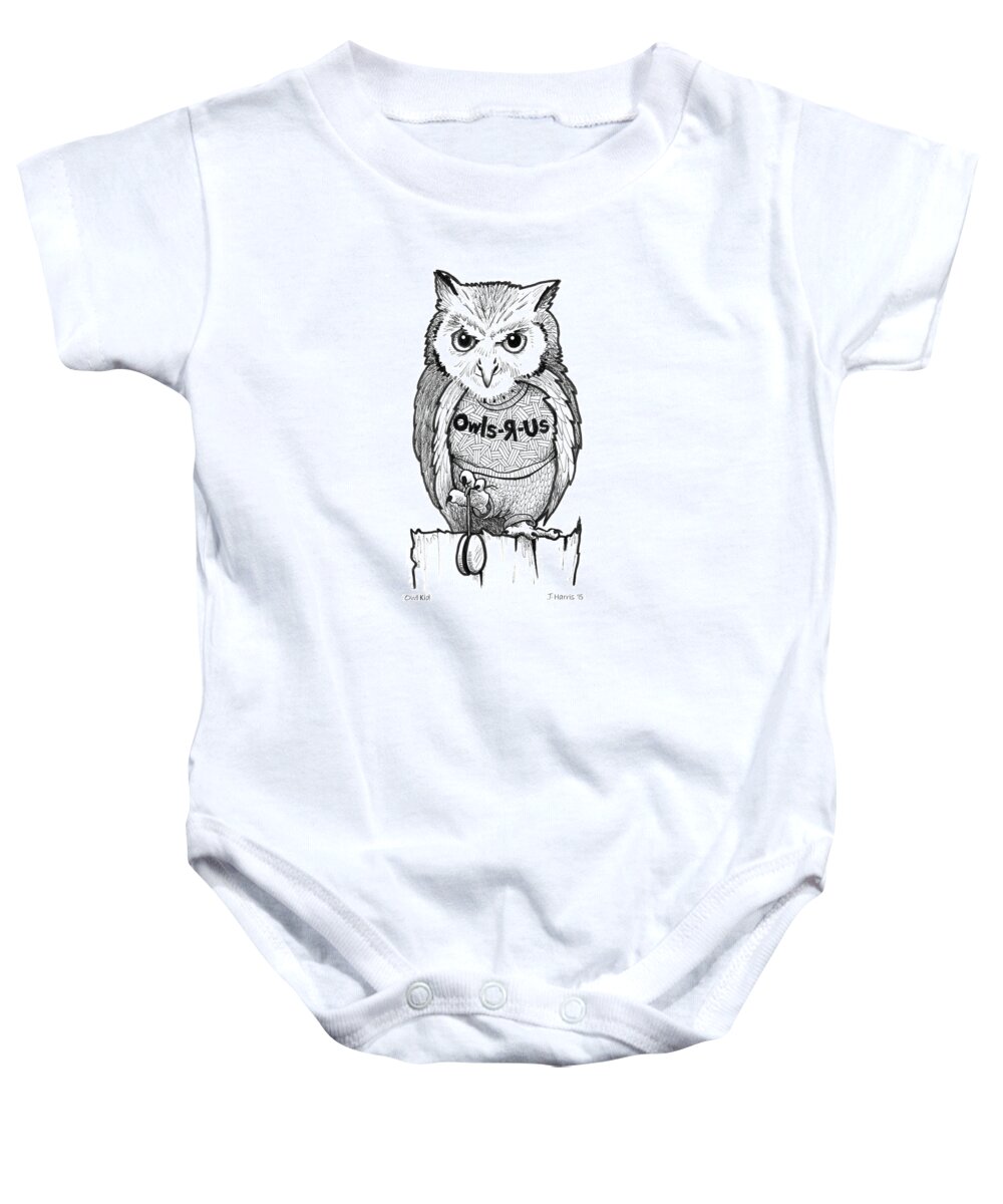 Owl Baby Onesie featuring the drawing Owl Kid by Jim Harris