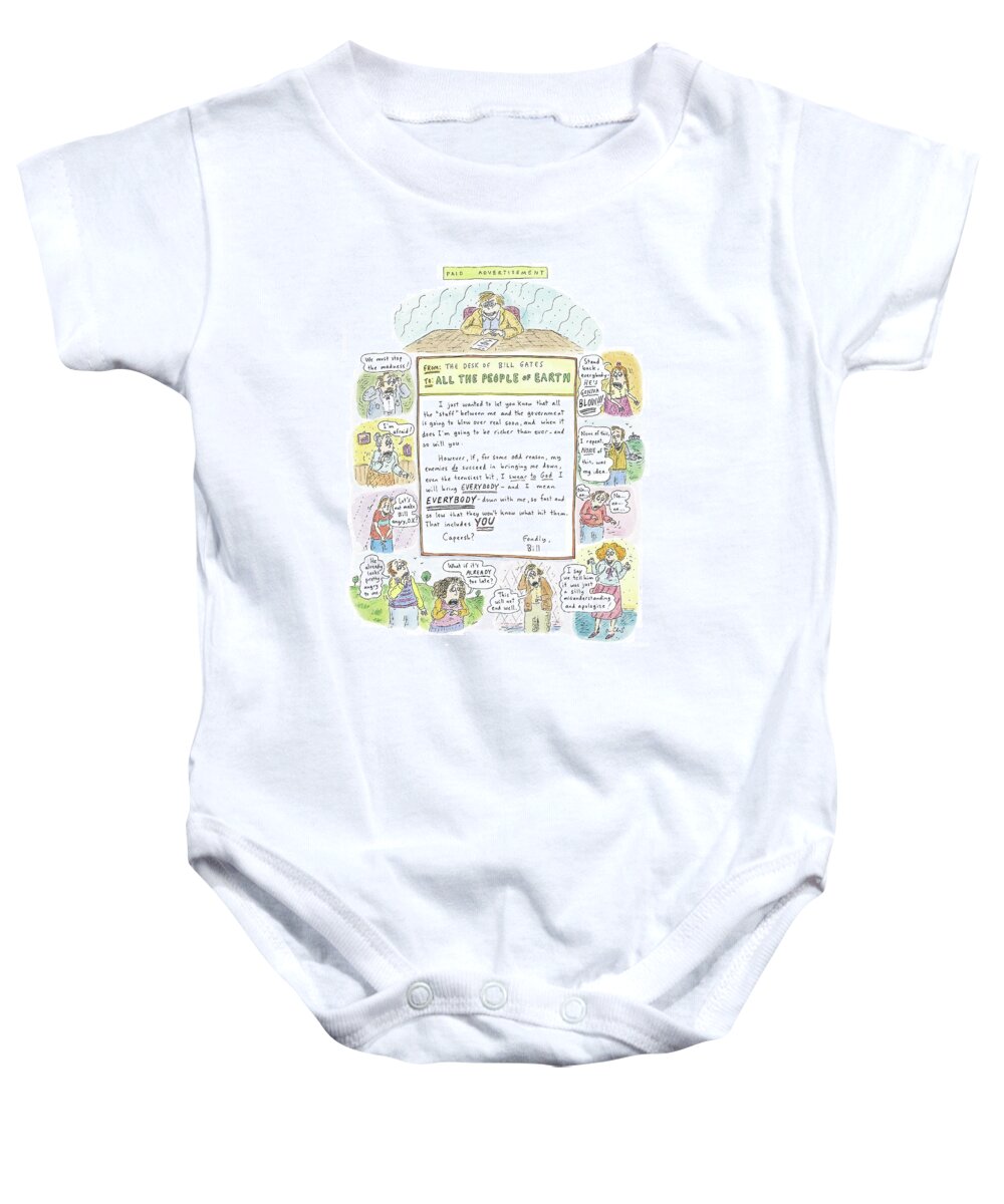 Gates Baby Onesie featuring the drawing 'paid Advertisement' by Roz Chast