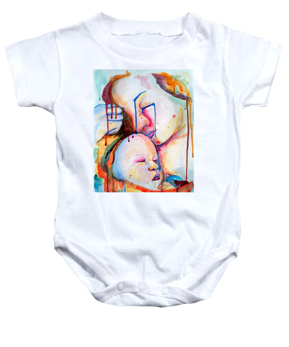 Mother Baby Onesie featuring the painting Painful Joy by Janet Garcia