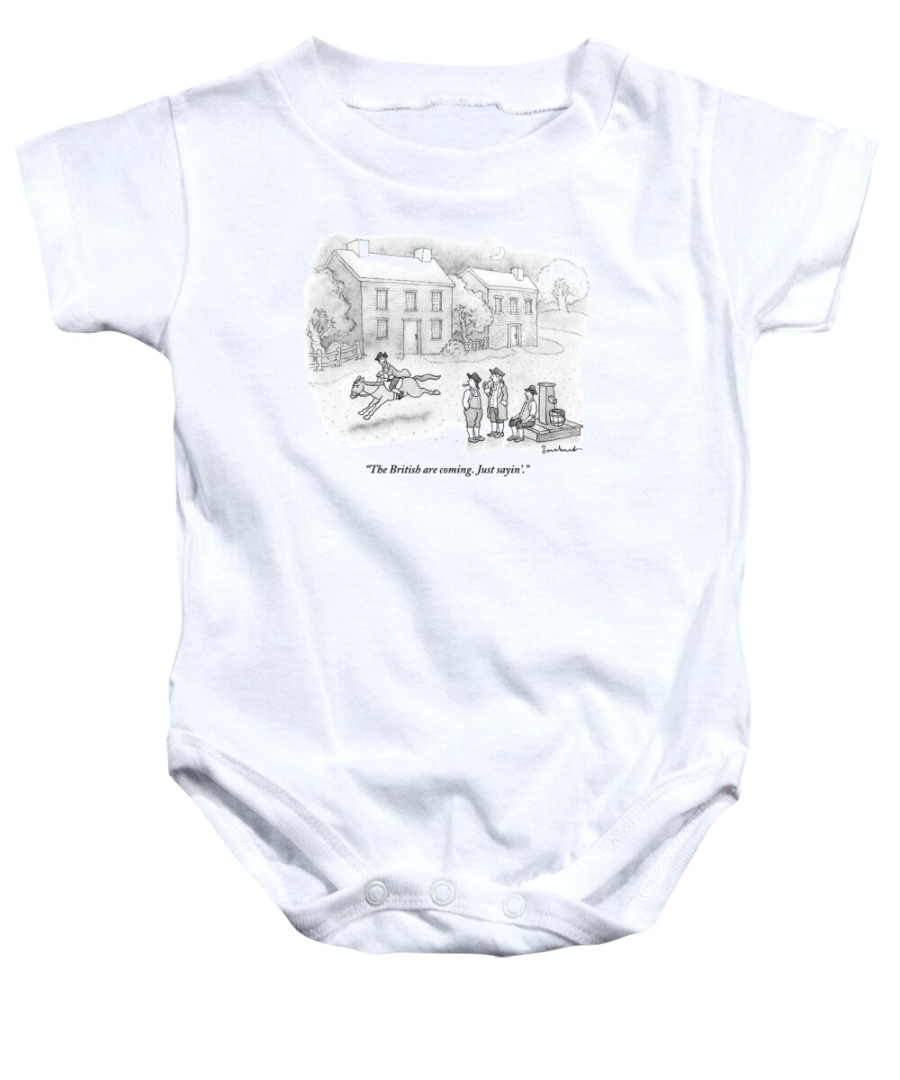 Paul Revere Baby Onesie featuring the drawing Paul Revere Rides Past Two Colonial Men Smoking by David Borchart