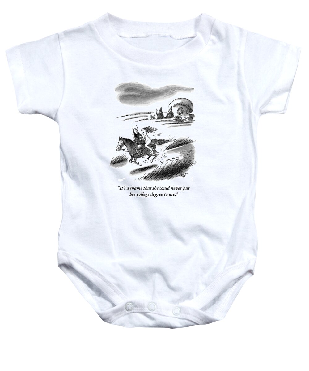 Viking Baby Onesie featuring the drawing Peasants Talk About A Naked Woman Riding by Frank Cotham