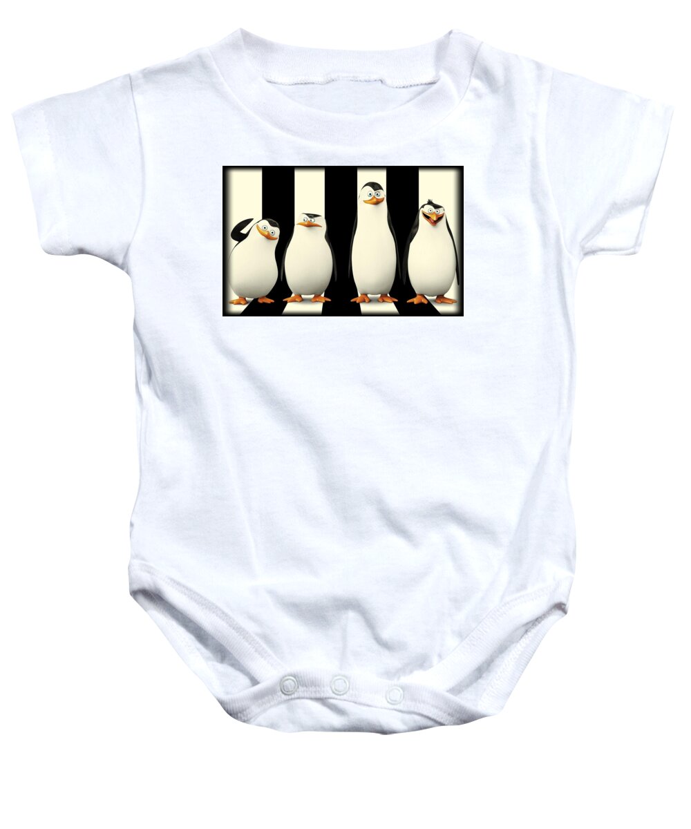 Penguins Of Madagascar Baby Onesie featuring the digital art Penguins of Madagascar by Movie Poster Prints
