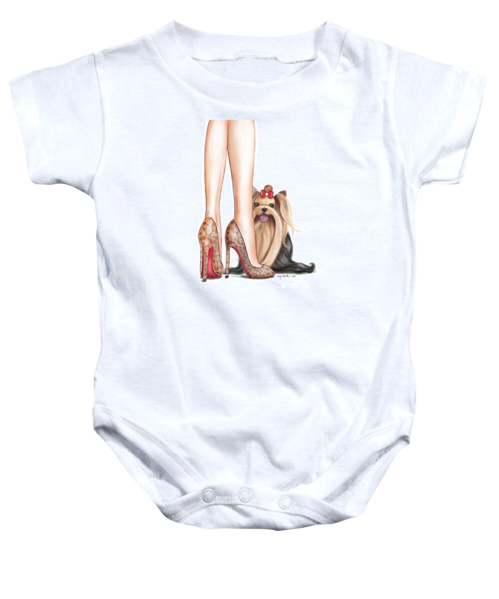 Yorkie Baby Onesie featuring the mixed media Perfect Match by Catia Lee