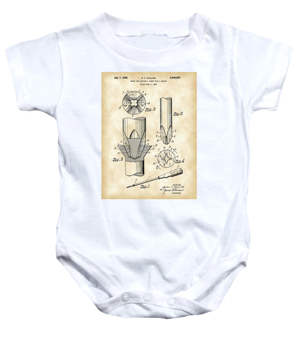 Phillips Baby Onesie featuring the digital art Phillips Screwdriver Patent 1934 - Vintage by Stephen Younts