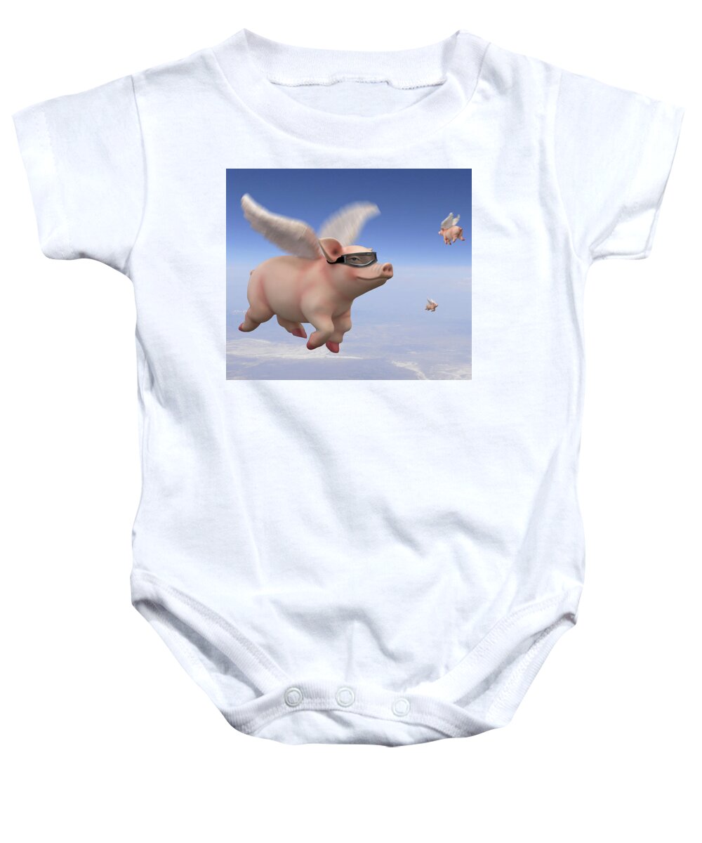 Pigs Fly Baby Onesie featuring the photograph Pigs Fly 1 by Mike McGlothlen