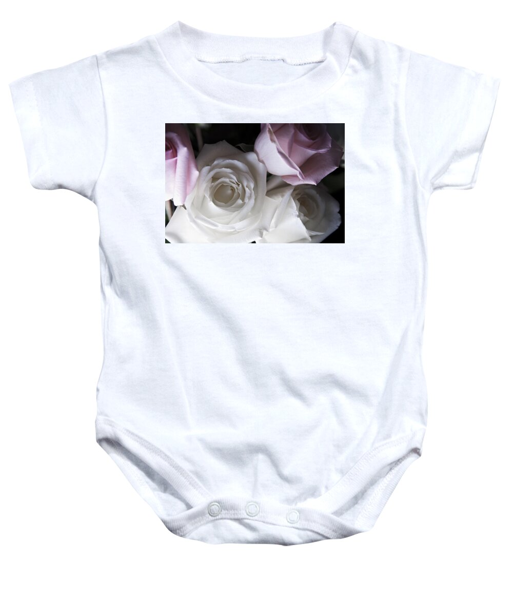 Roses Baby Onesie featuring the photograph Pink and white roses by Jennifer Ancker
