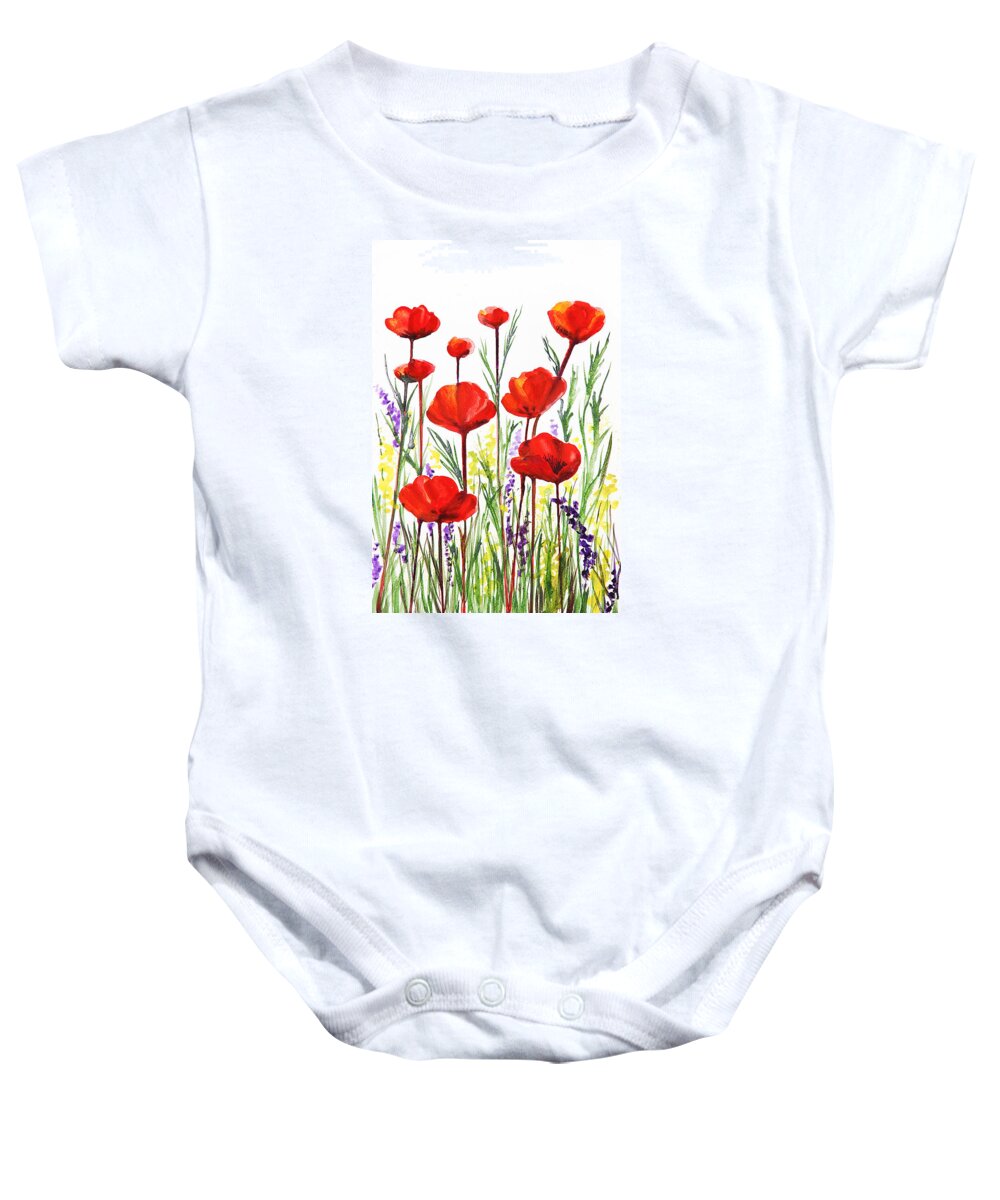 Poppies Baby Onesie featuring the painting Poppies and Lavender by Irina Sztukowski