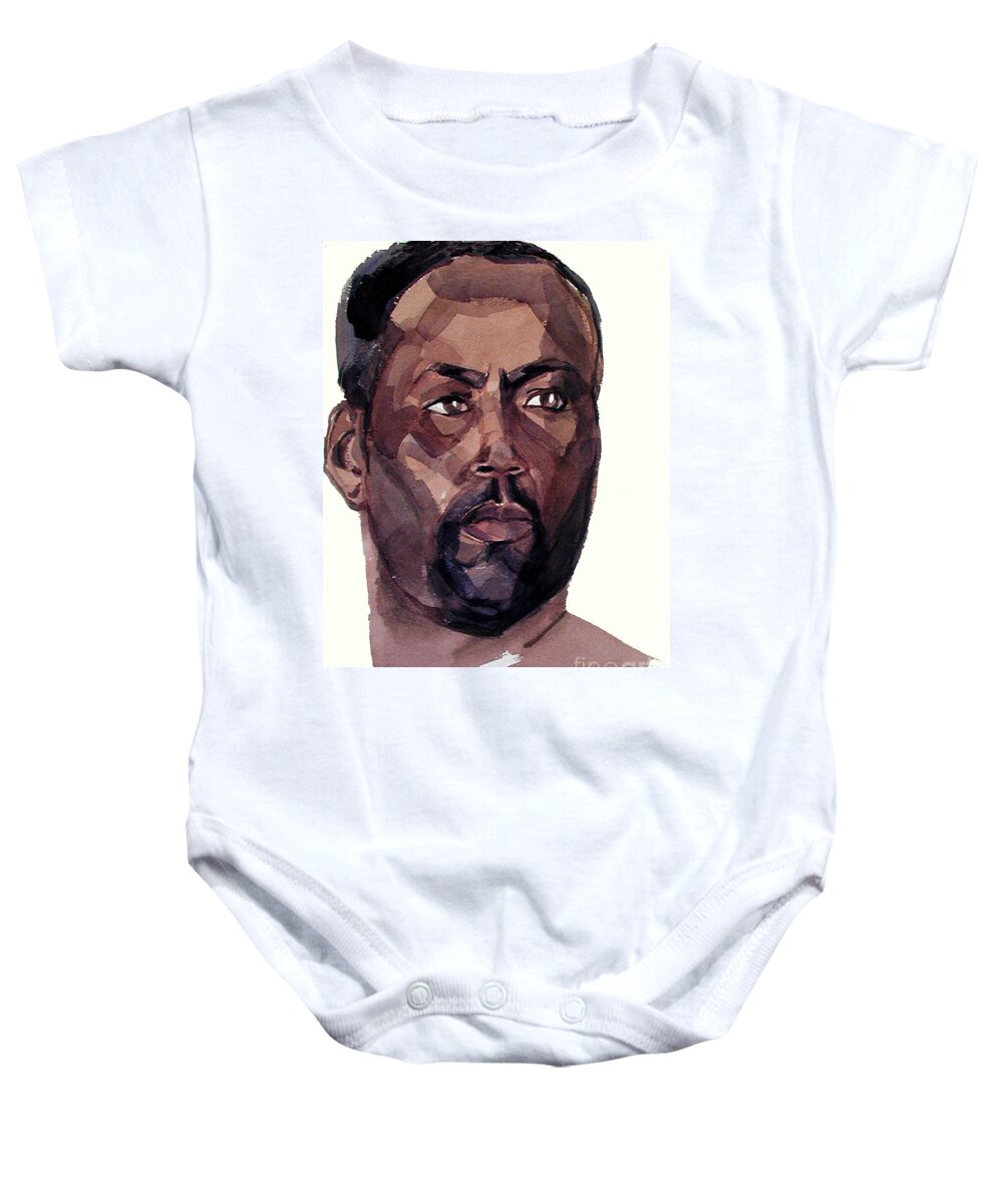 Greta Corens Watercolors Baby Onesie featuring the painting Watercolor Portrait of an Athlete by Greta Corens