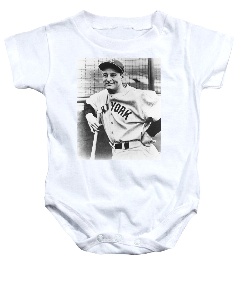 1 Person Baby Onesie featuring the photograph Portrait of Lou Gehrig by Underwood Archives