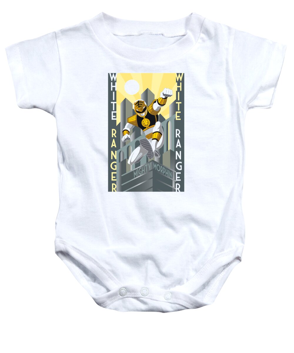  Baby Onesie featuring the digital art Power Rangers - White Ranger Deco by Brand A