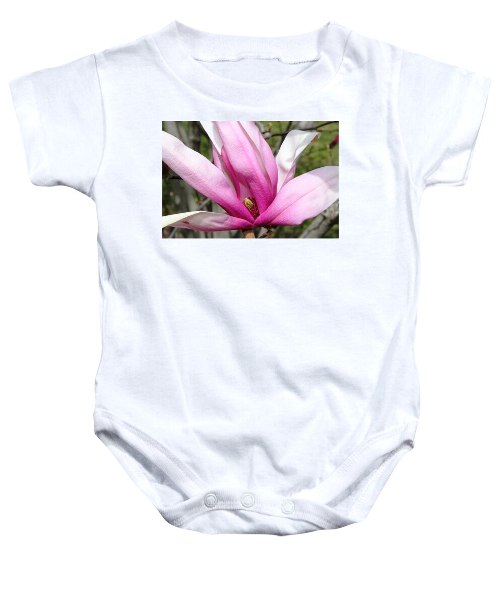 Flowers Baby Onesie featuring the photograph Pretty Pink Magnolia by Judy Palkimas