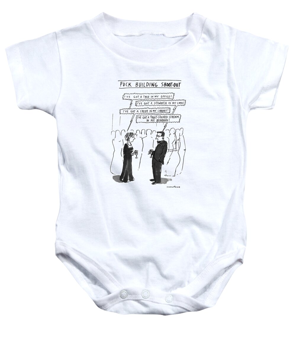 Puck Building Shoot-out
(wealthy Man And Wealthy Woman At A Cocktail Party In The Puck Building Ballroom Attempt To Out-do Each Other With Tales Of Decorative Flora And Fauna)
Psychology Baby Onesie featuring the drawing Puck Building Shoot-out by Michael Crawford