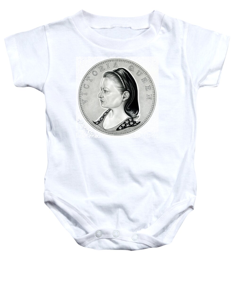 Queen Baby Onesie featuring the drawing Queen Jude Victoria by Fred Larucci