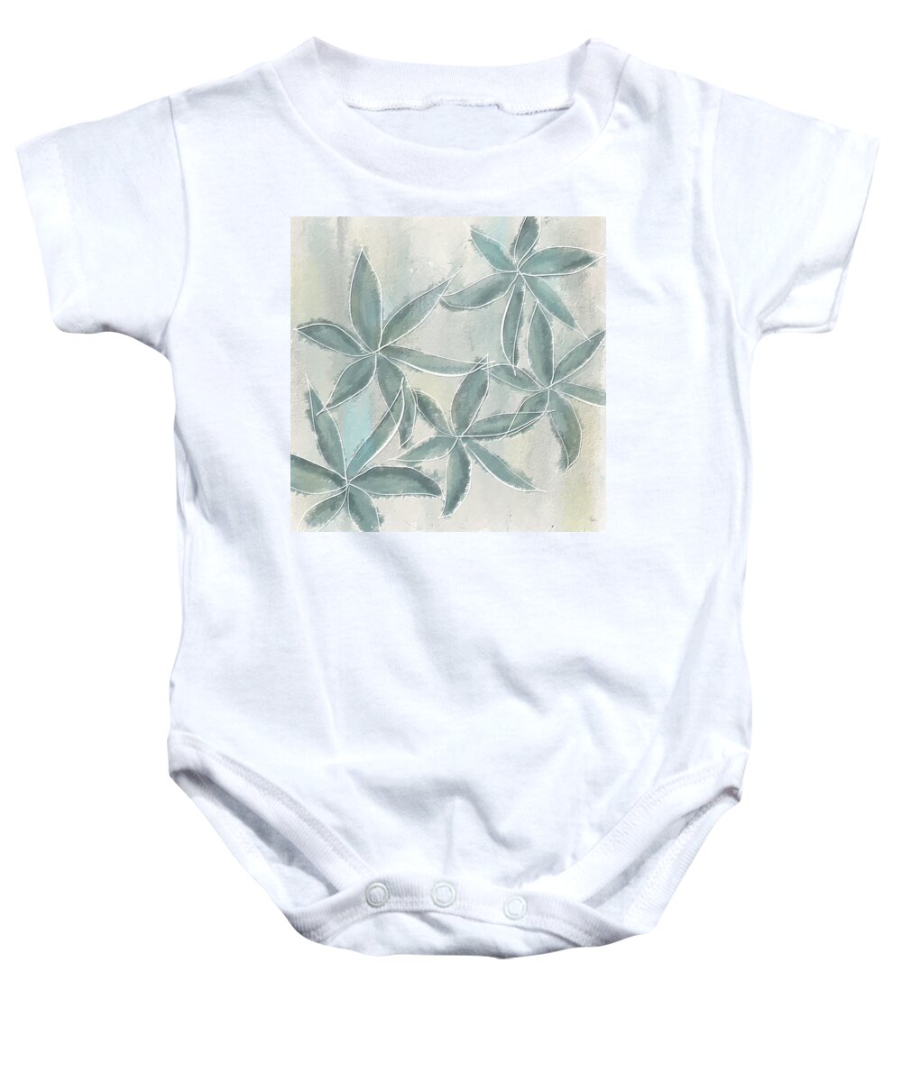 Blue Baby Onesie featuring the painting Rain Flowers by Lourry Legarde