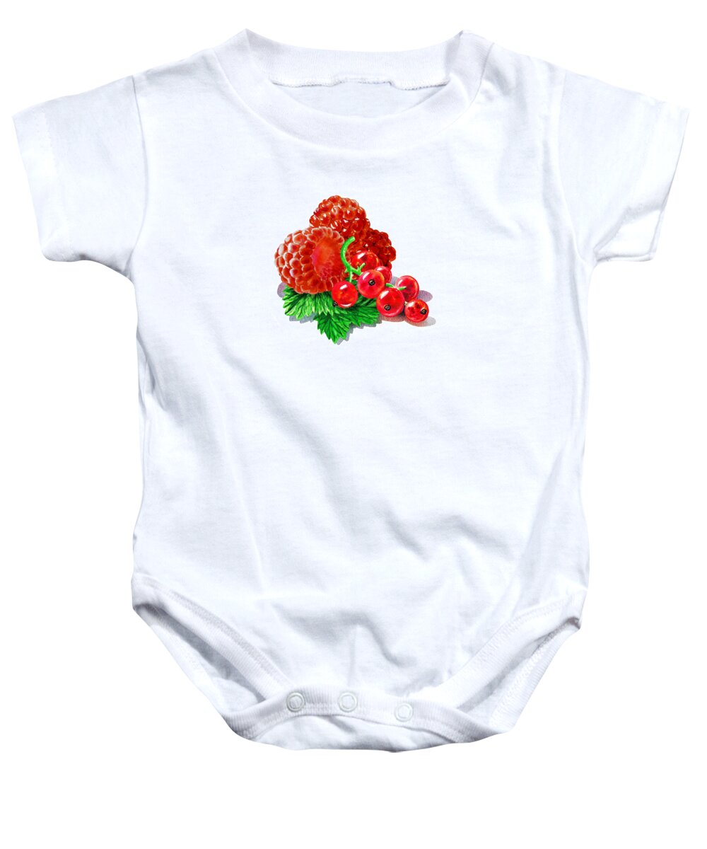Redcurrant Baby Onesie featuring the painting Raspberries And Redcurrant by Irina Sztukowski