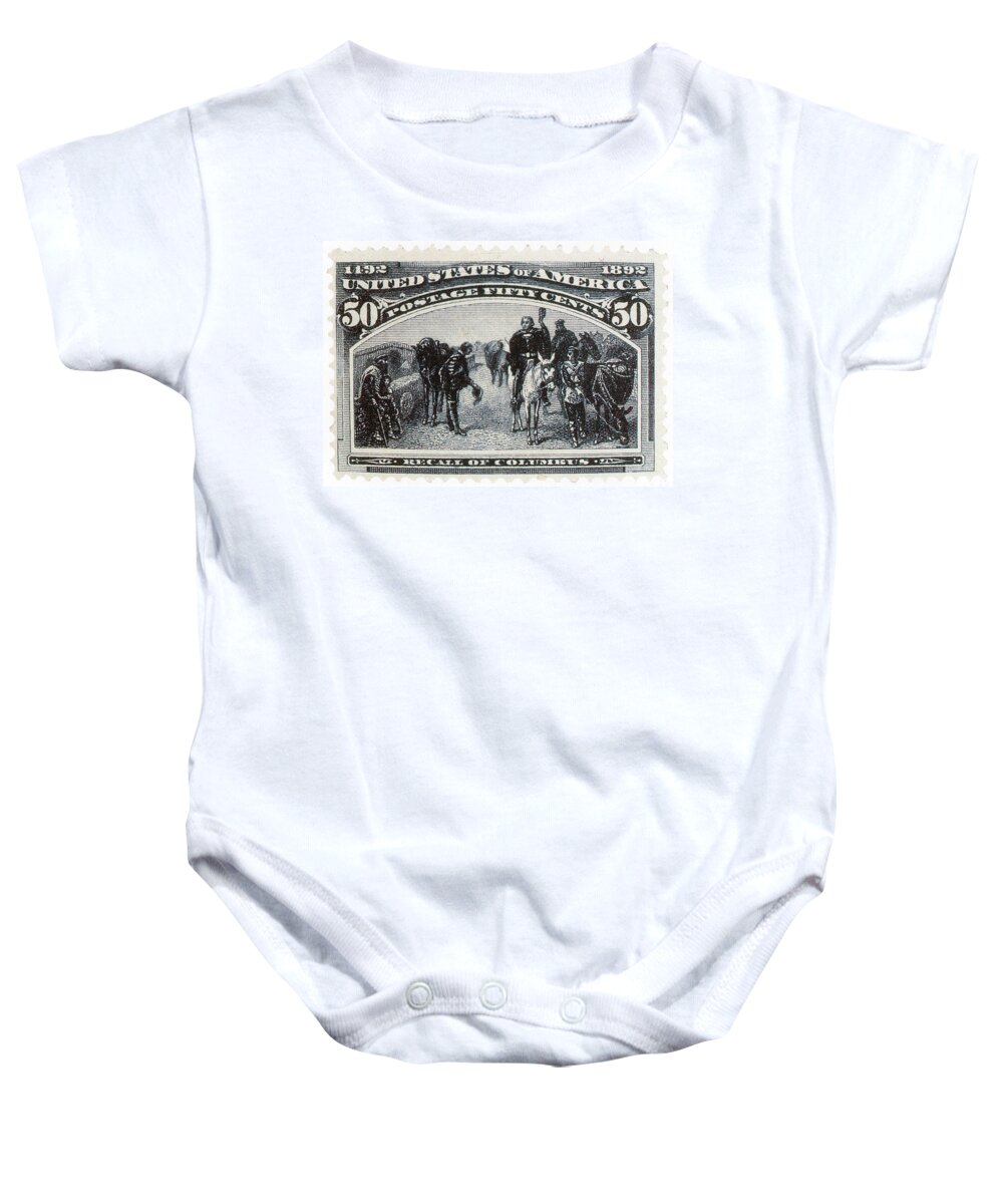 Philately Baby Onesie featuring the photograph Recall Of Columbus, U.s. Postage Stamp by Science Source