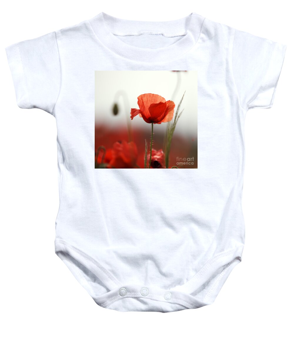Poppy Baby Onesie featuring the photograph Red Poppy Flowers by Nailia Schwarz