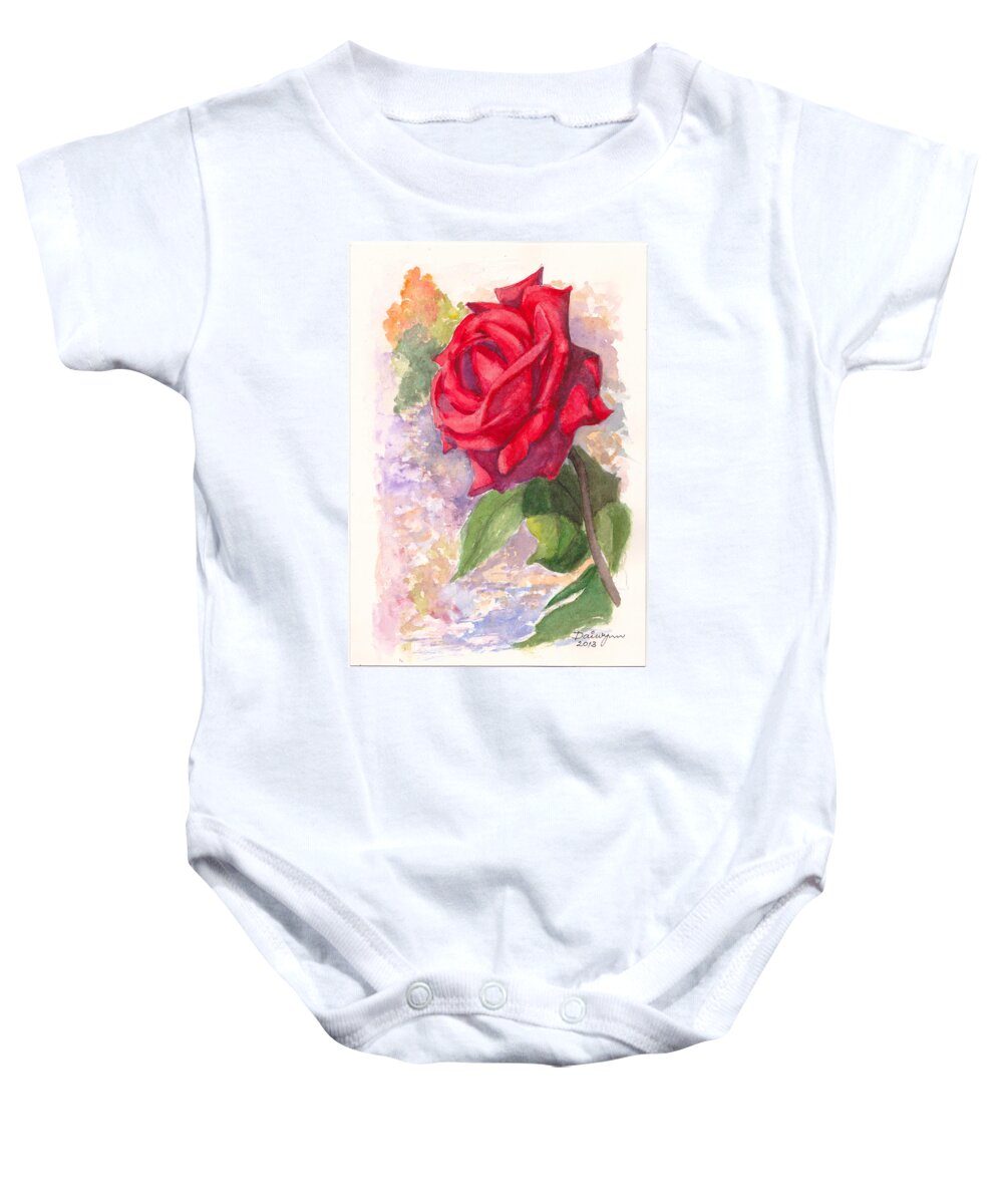 Red Rose Baby Onesie featuring the painting Red Valentine Rose by Dai Wynn