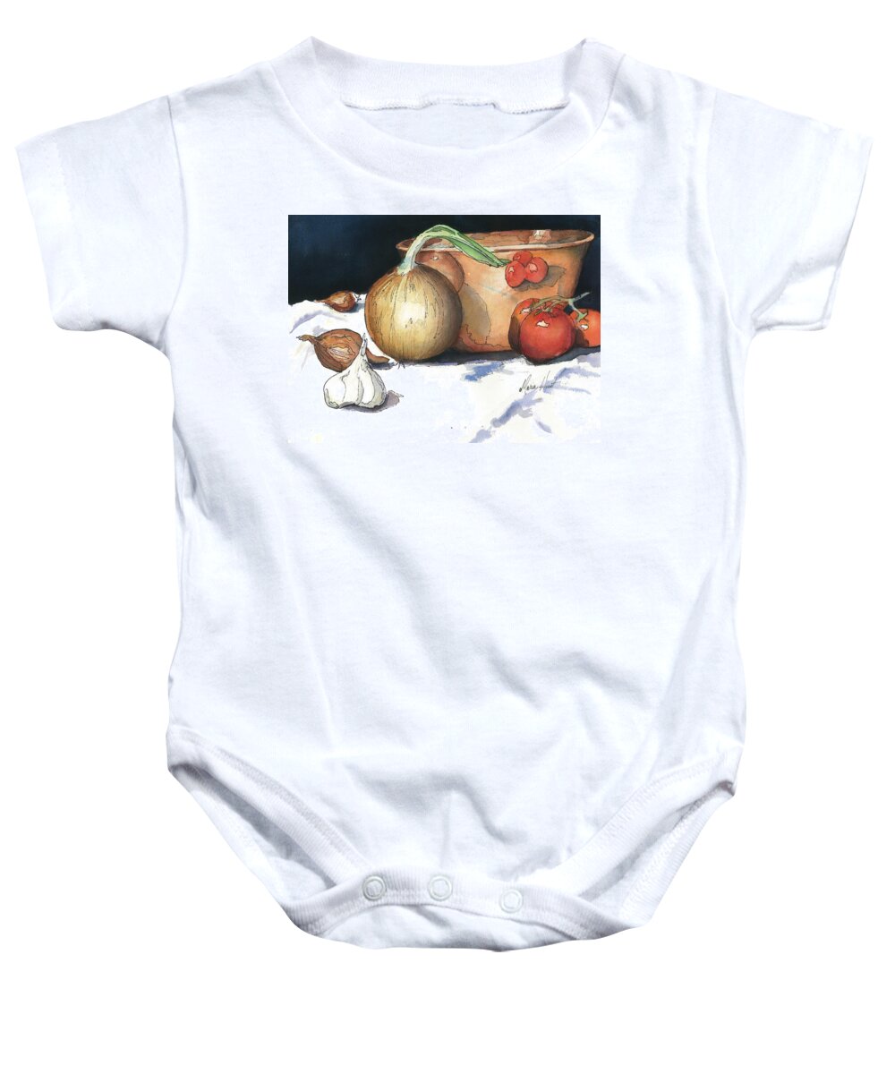 Tomatoes Baby Onesie featuring the painting Reflections in Copper by Maria Hunt