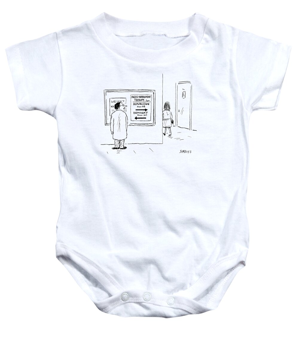 Cartoon Baby Onesie featuring the drawing Republican And Democrat Anger Management Therapy by David Sipress